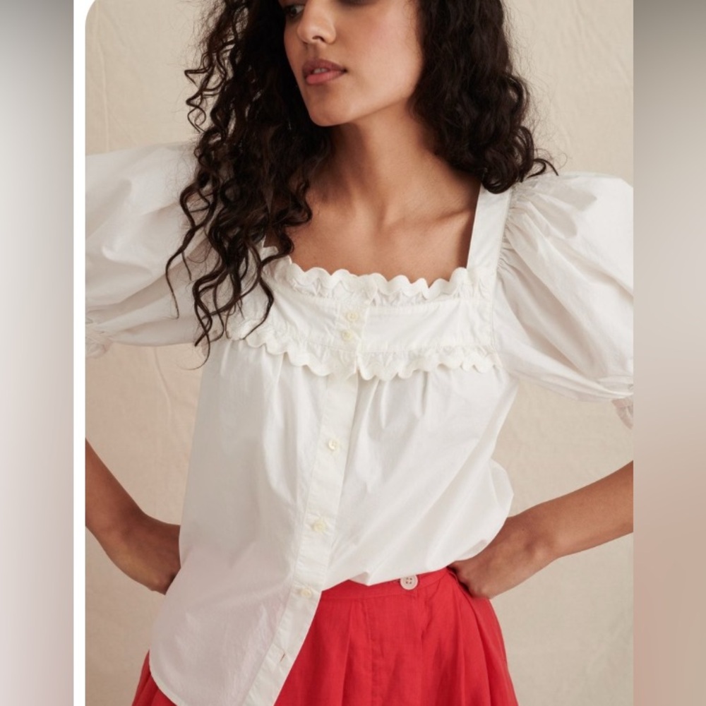 Alex Mill Rick Puff Sleeve Cotton Peasant Top Women's Size S